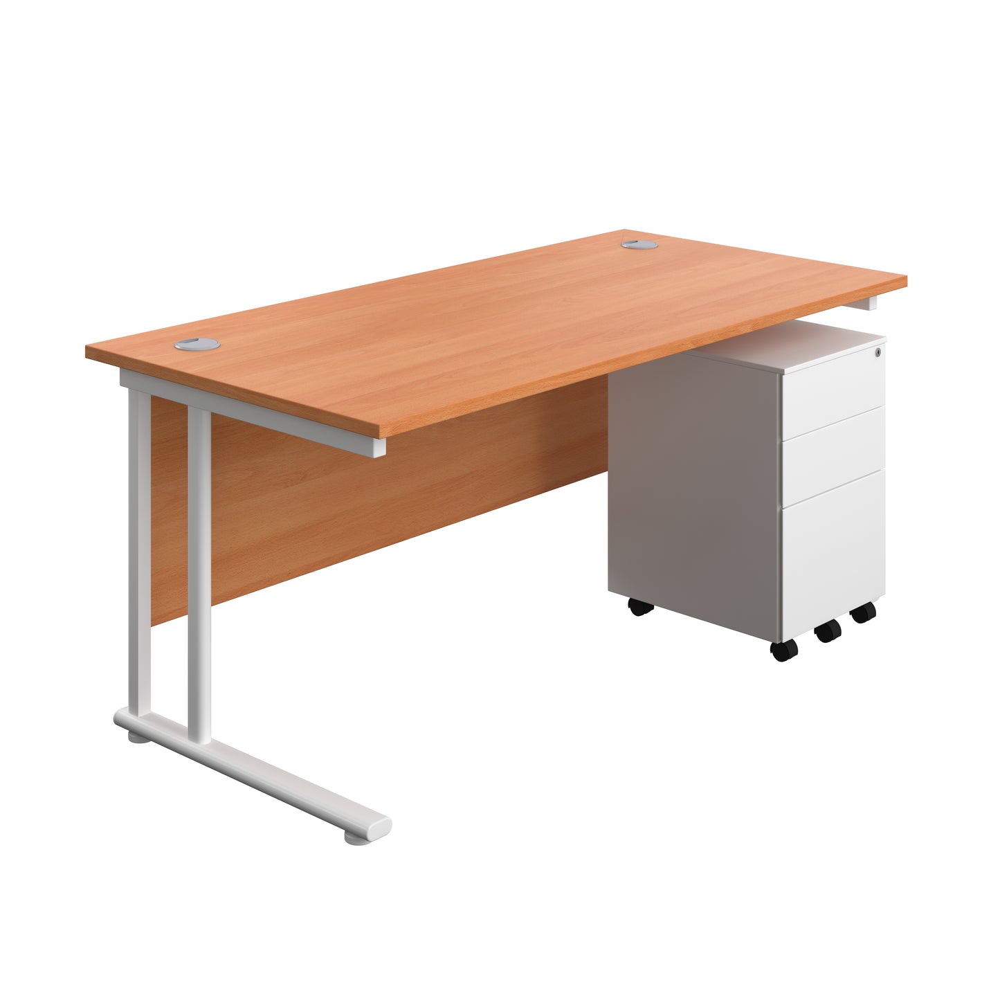 Aztec|Twin Upright|Rectangular Desk and Under Desk Steel Pedestal 3 Drawer|1600x800|Beech-White