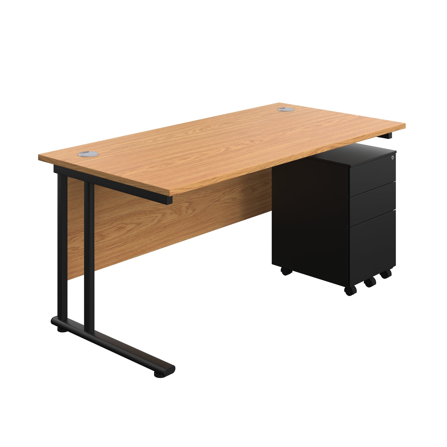Aztec|Twin Upright|Rectangular Desk and Under Desk Steel Pedestal 3 Drawer|1600x800|Nova Oak-Black