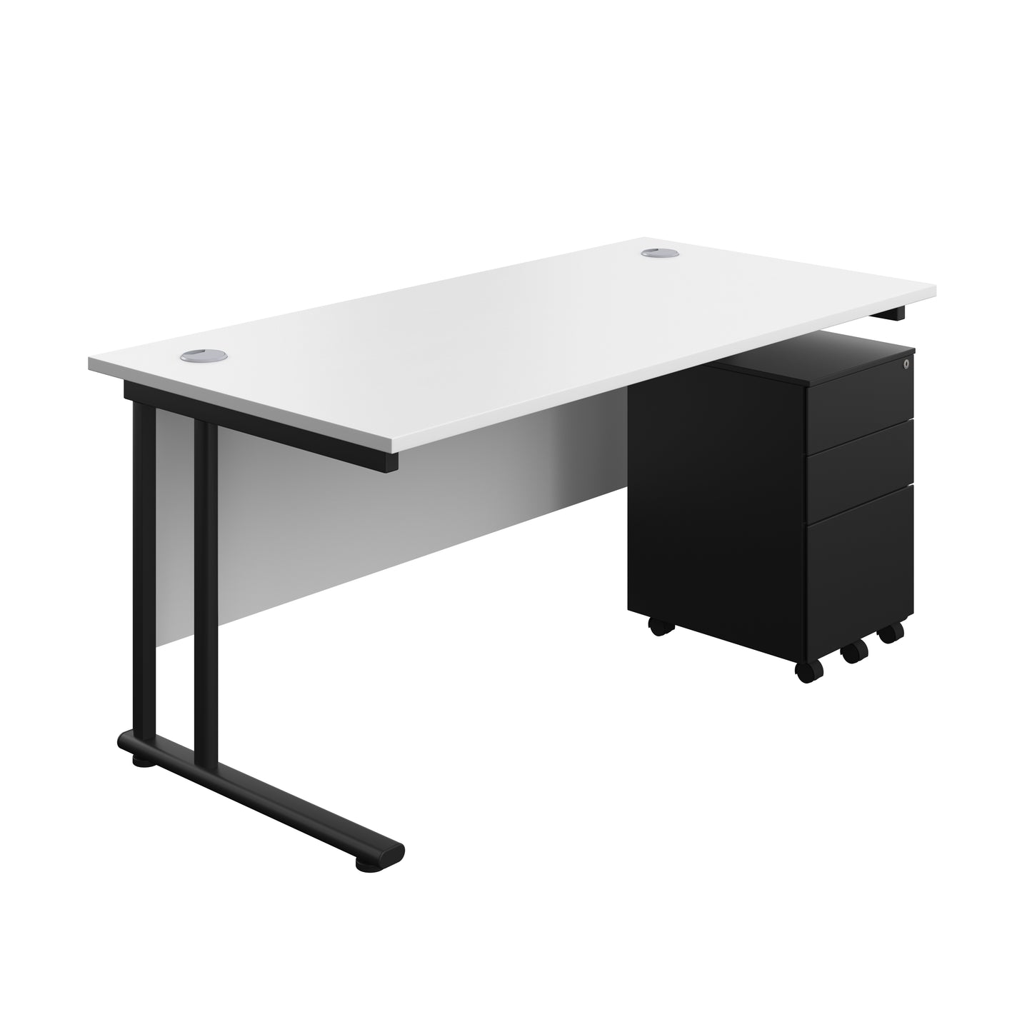 Aztec|Twin Upright|Rectangular Desk and Under Desk Steel Pedestal 3 Drawer|1600x800|White-Black