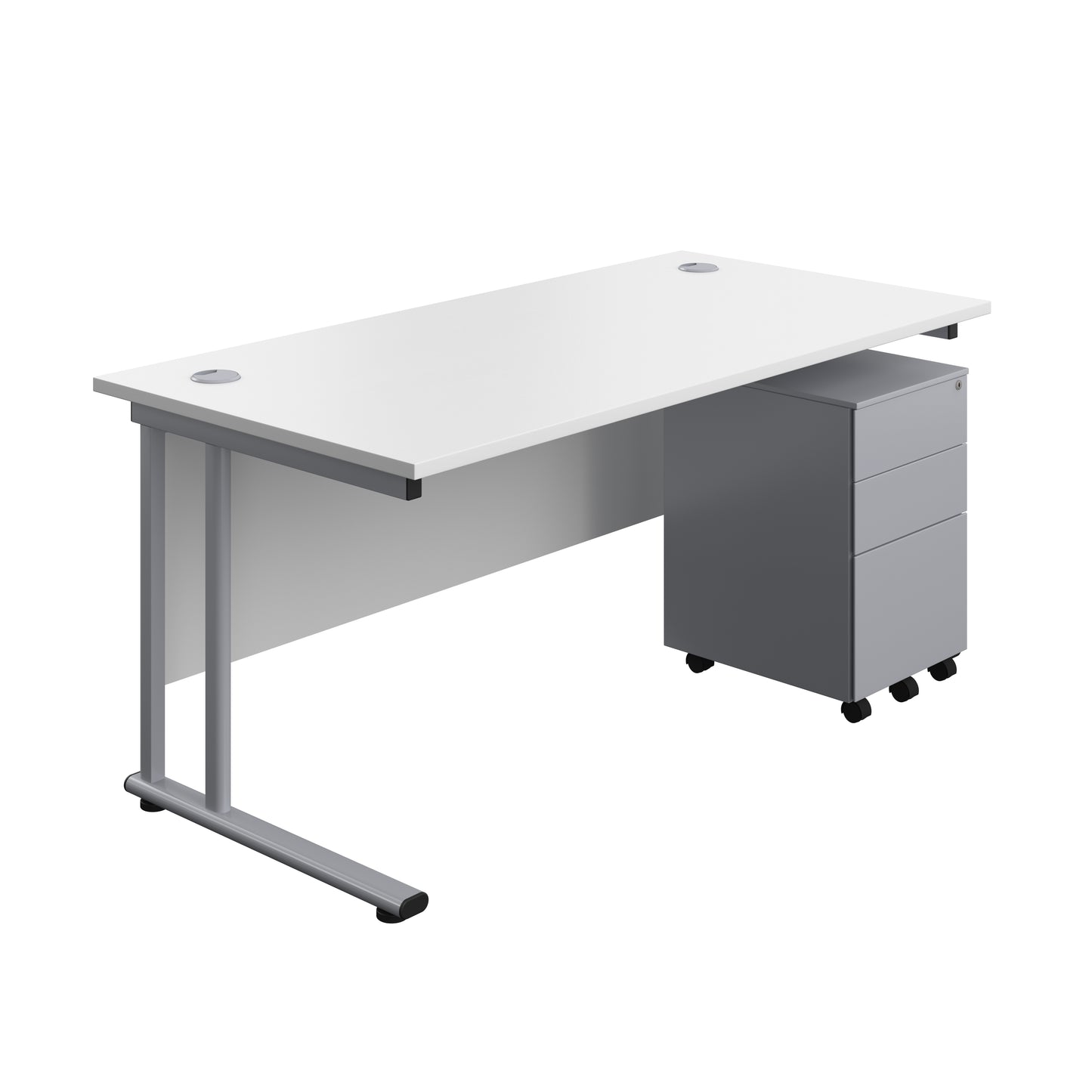 Aztec|Twin Upright|Rectangular Desk and Under Desk Steel Pedestal 3 Drawer|1600x800|White-Silver