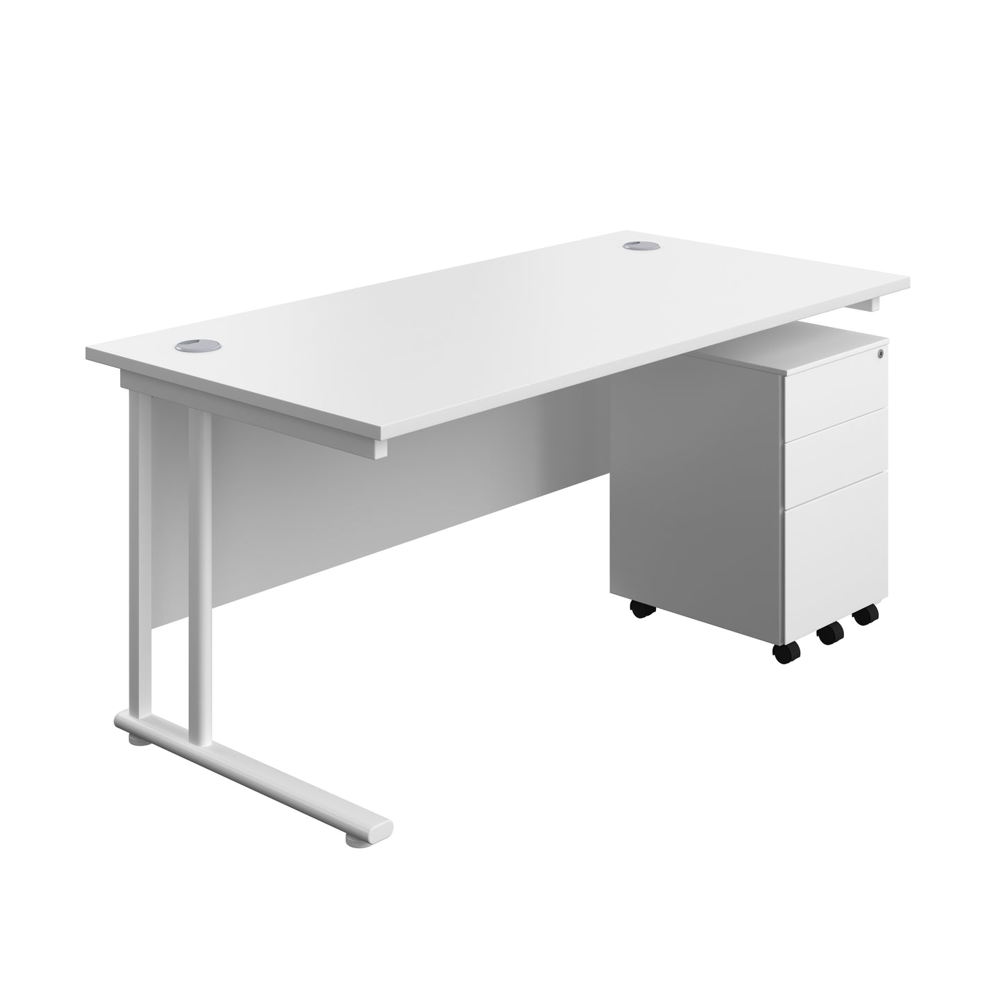 Aztec|Twin Upright|Rectangular Desk and Under Desk Steel Pedestal 3 Drawer|1600x800|White-White