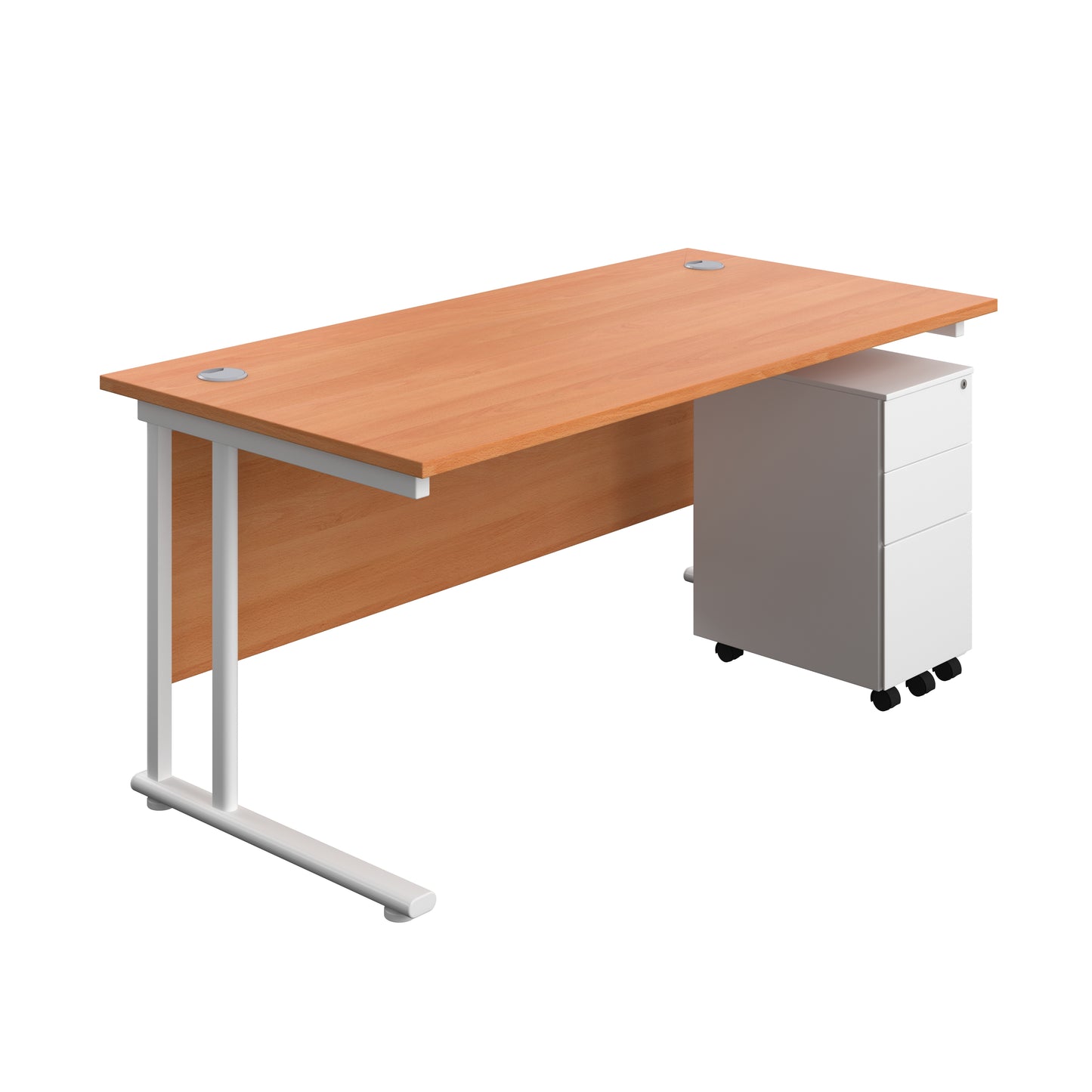 Aztec|Twin Upright|Rectangular Desk and Slimline Steel Pedestal 3 Drawer|1600x800|Beech-White