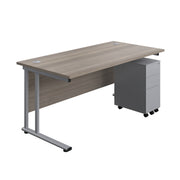 Twin Upright Rectangular Desk + Slimline Steel Pedestal 3 Drawers (FSC)