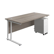 Twin Upright Rectangular Desk + Slimline Steel Pedestal 3 Drawers (FSC)