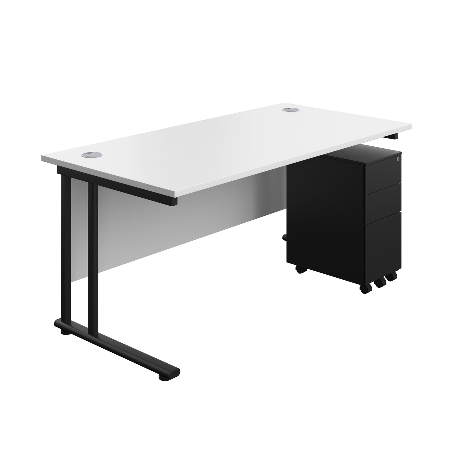 Aztec|Twin Upright|Rectangular Desk and Slimline Steel Pedestal 3 Drawer|1600x800|White-Black
