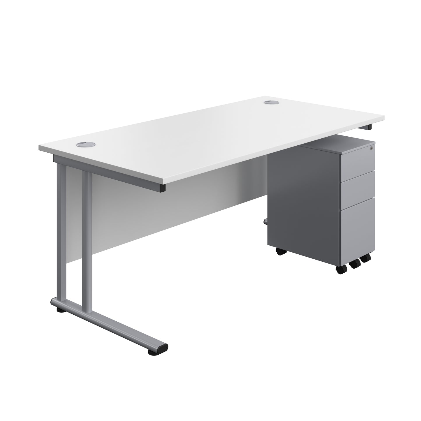 Aztec|Twin Upright|Rectangular Desk and Slimline Steel Pedestal 3 Drawer|1600x800|White-Silver