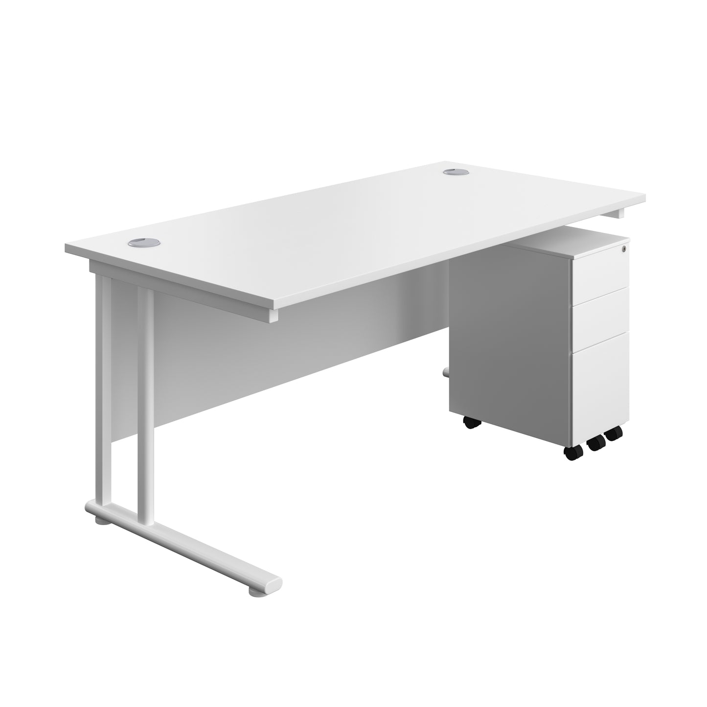 Aztec|Twin Upright|Rectangular Desk and Slimline Steel Pedestal 3 Drawer|1600x800|White-White
