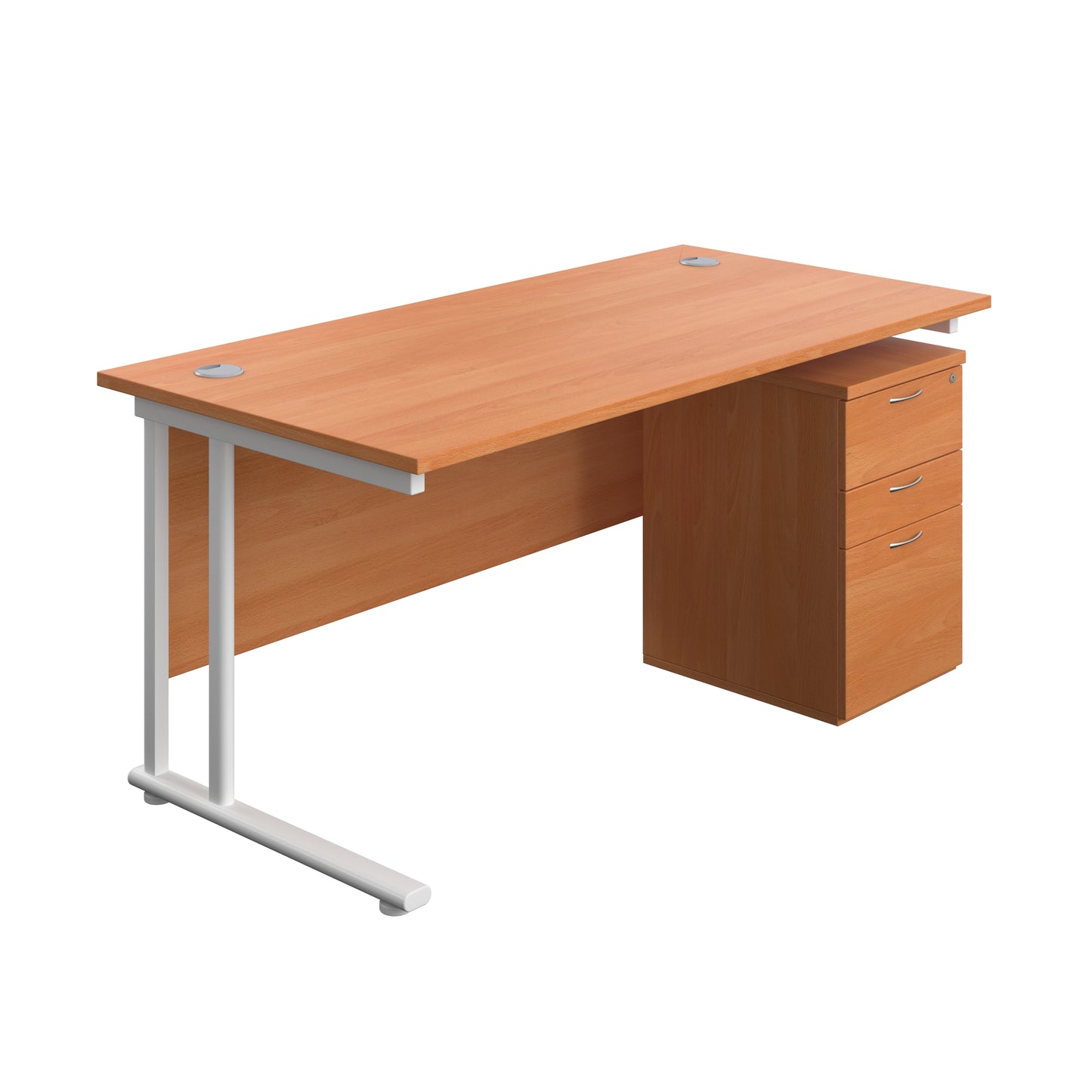 Aztec|Twin Upright|Rectangular Desk and High Mobile Pedestal 3 Drawer|1600x800|Beech-White