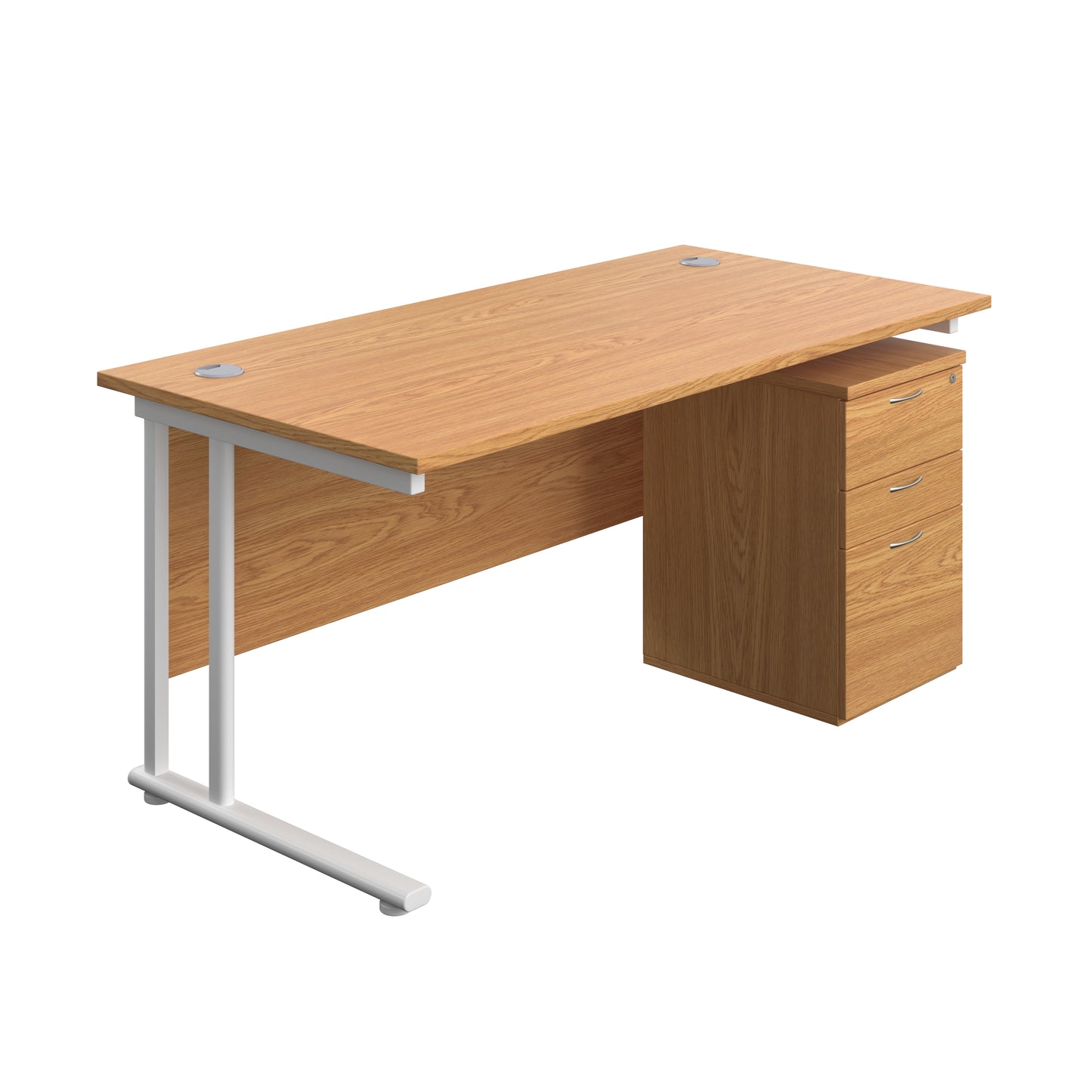 Aztec|Twin Upright|Rectangular Desk and High Mobile Pedestal 3 Drawer|1600x800|Nova Oak-White