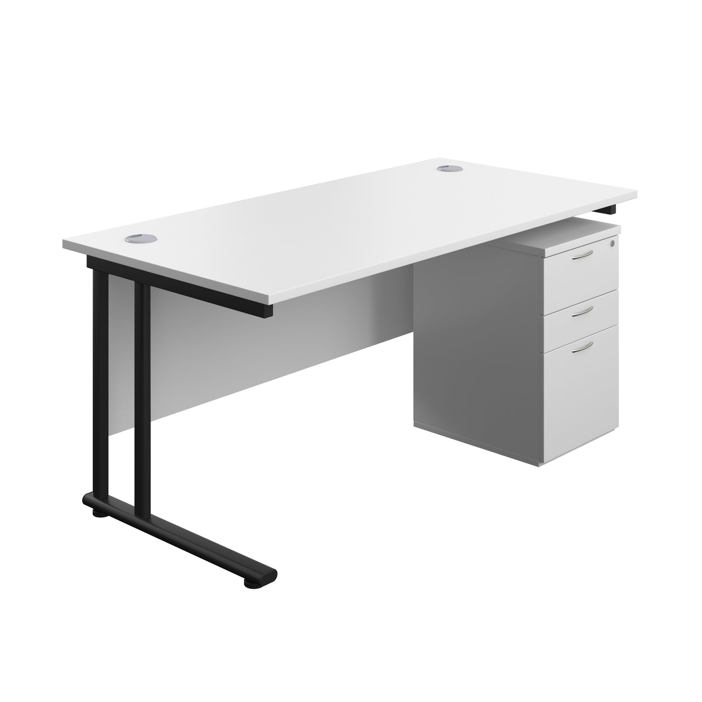 Aztec|Twin Upright|Rectangular Desk and High Mobile Pedestal 3 Drawer|1600x800|White-Black