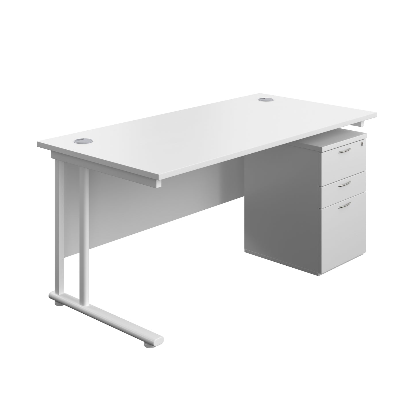 Aztec|Twin Upright|Rectangular Desk and High Mobile Pedestal 3 Drawer|1600x800|White-White