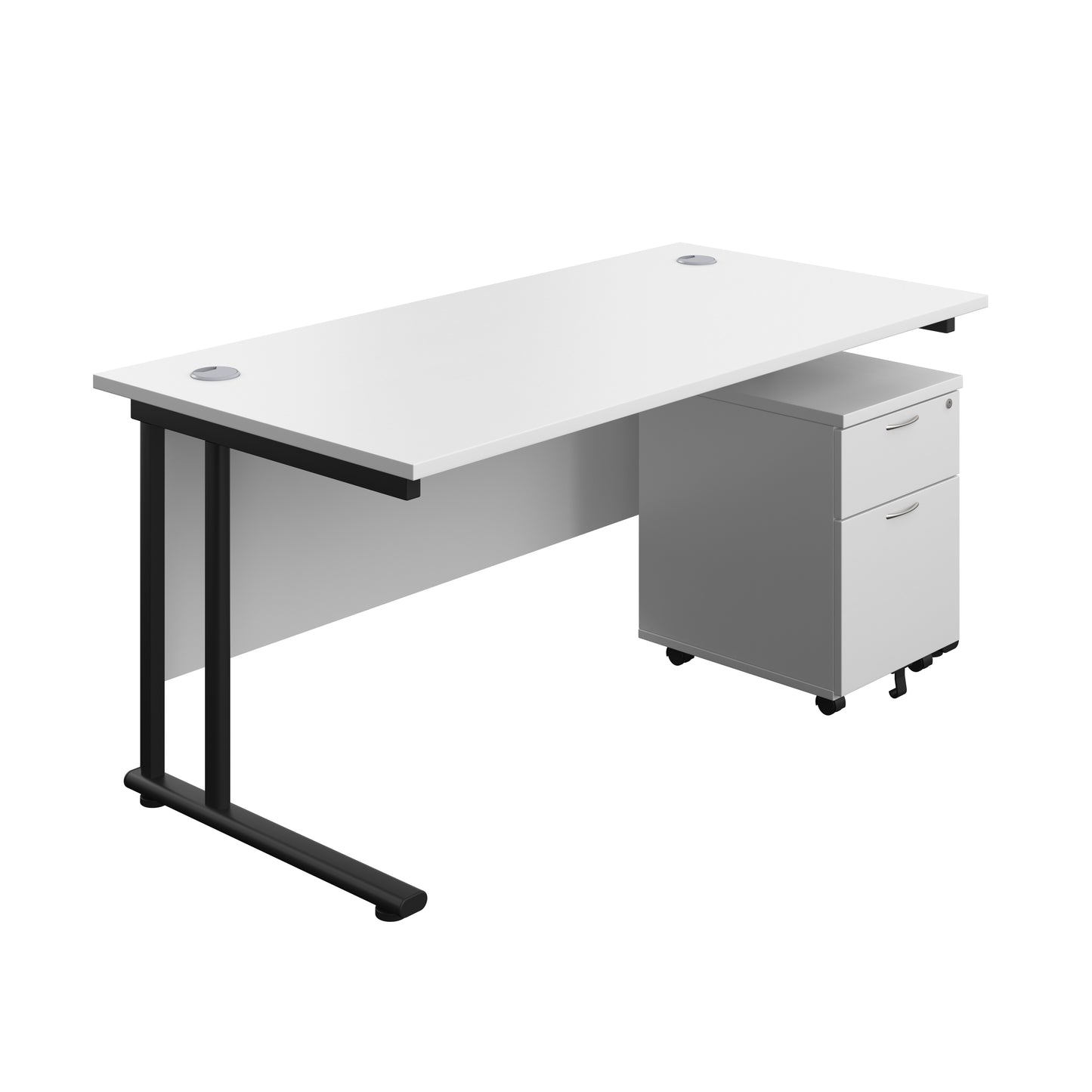 Aztec|Twin Upright|Rectangular Desk and Mobile 2 Drawer Pedestal|1600x800|White-Black