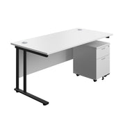 Twin Upright Rectangular Desk + Mobile 2 Drawer Pedestal (FSC)