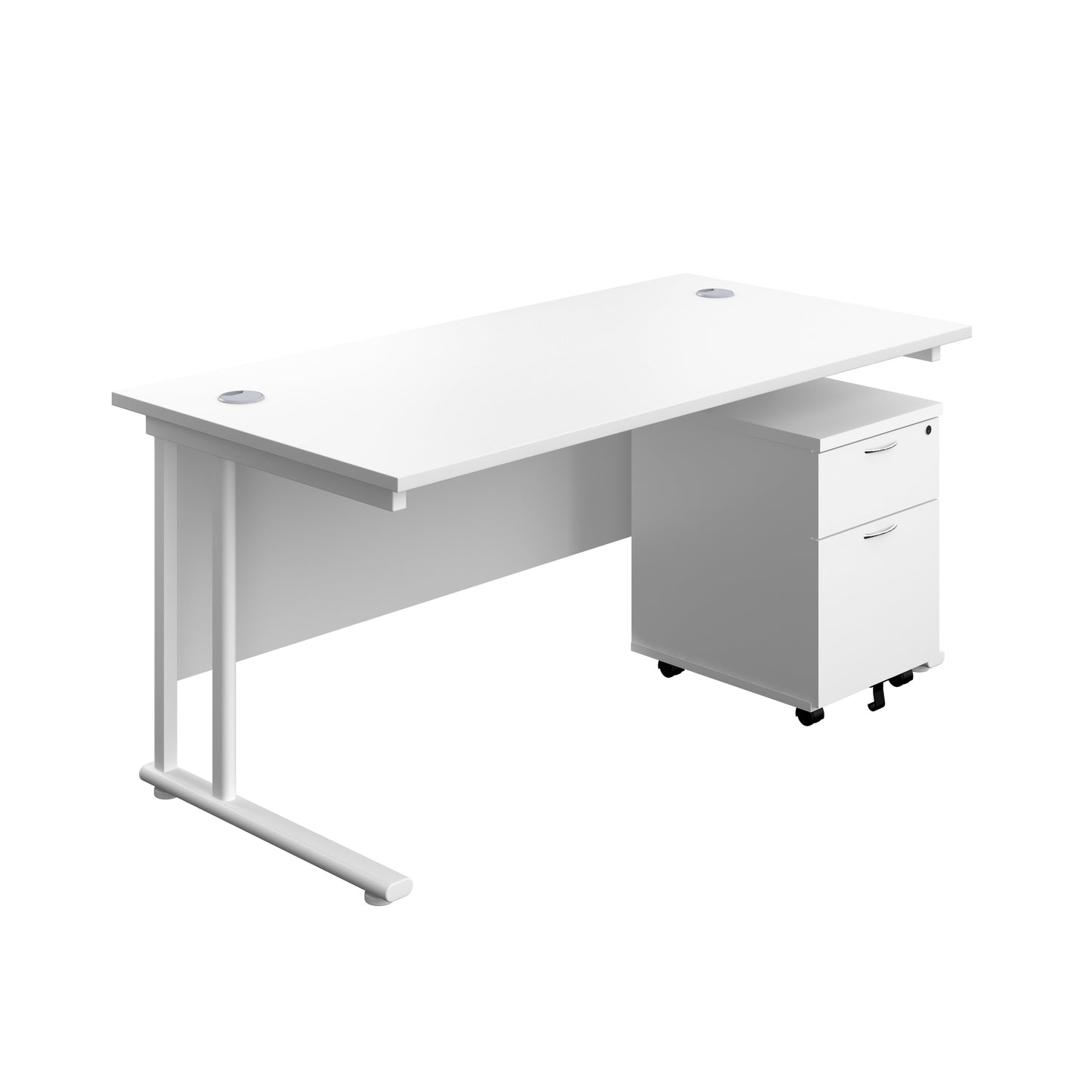 Aztec|Twin Upright|Rectangular Desk and Mobile 2 Drawer Pedestal|1600x800|White-White