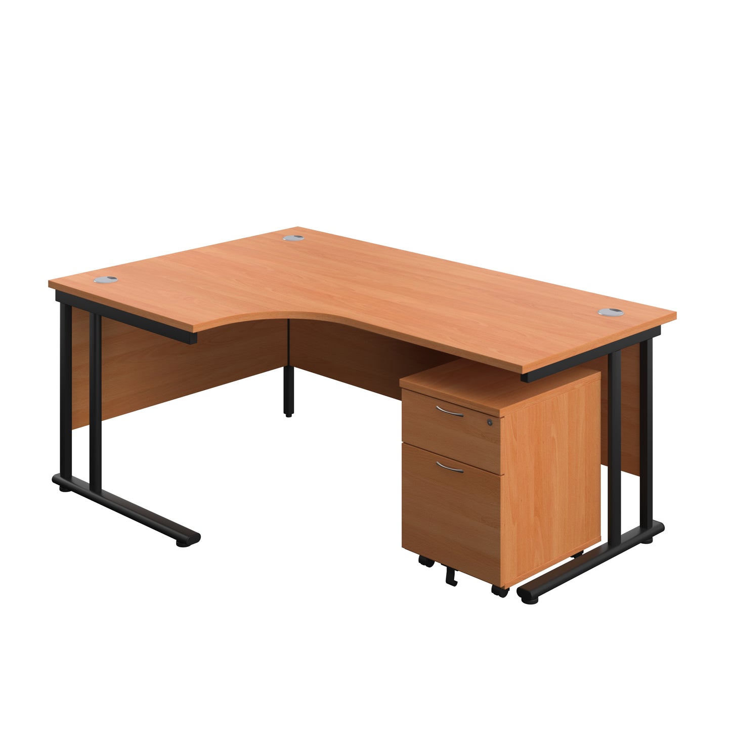 Aztec|Twin Upright|Radial Desk and Mobile 2 Drawer Pedestal|1800x1200|Beech-Black