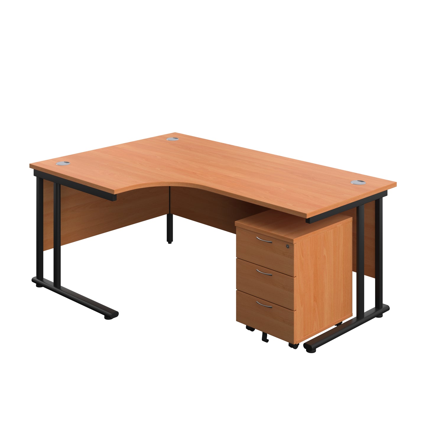 Aztec|Twin Upright|Radial Desk and Mobile 3 Drawer Pedestal|1800x1200|Beech-Black