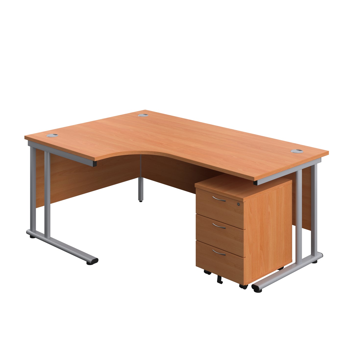 Aztec|Twin Upright|Radial Desk and Mobile 3 Drawer Pedestal|1800x1200|Beech-Silver