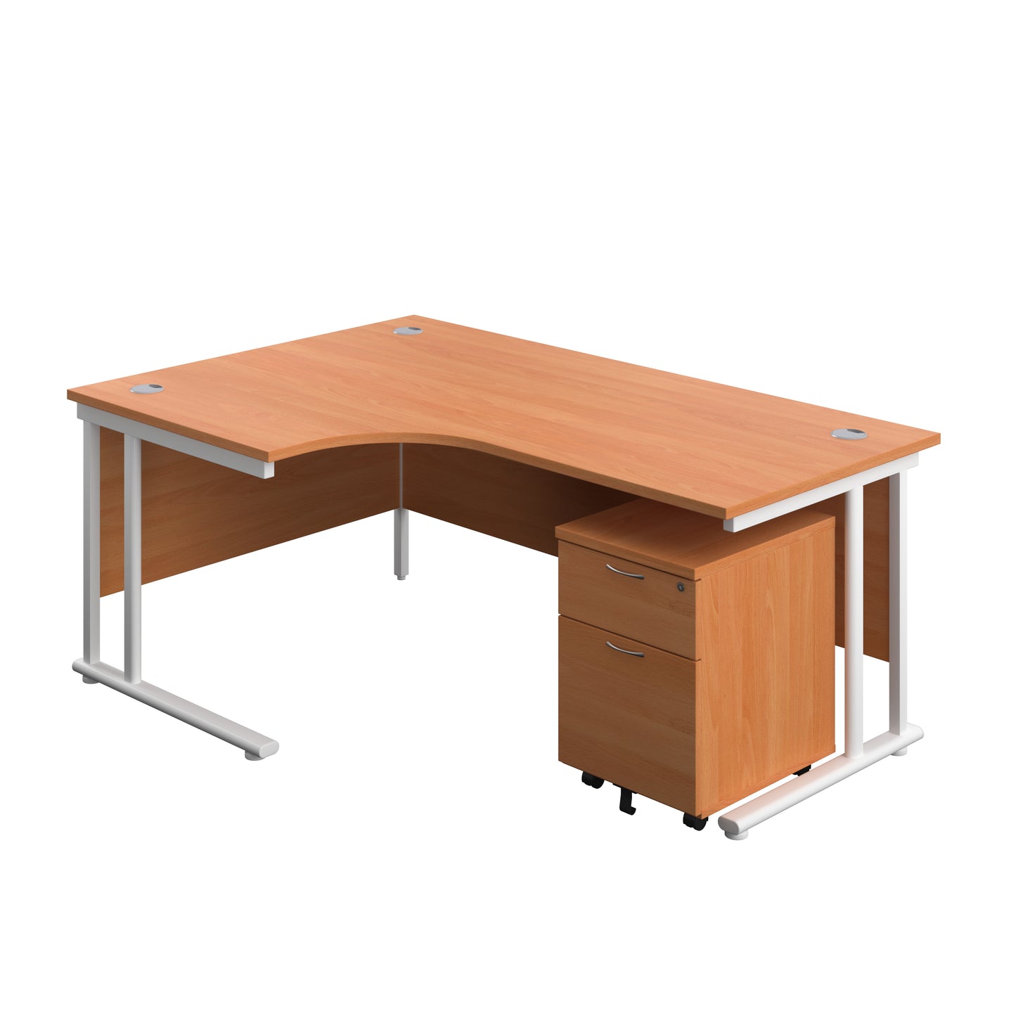 Aztec|Twin Upright|Radial Desk and Mobile 2 Drawer Pedestal|1800x1200|Beech-White