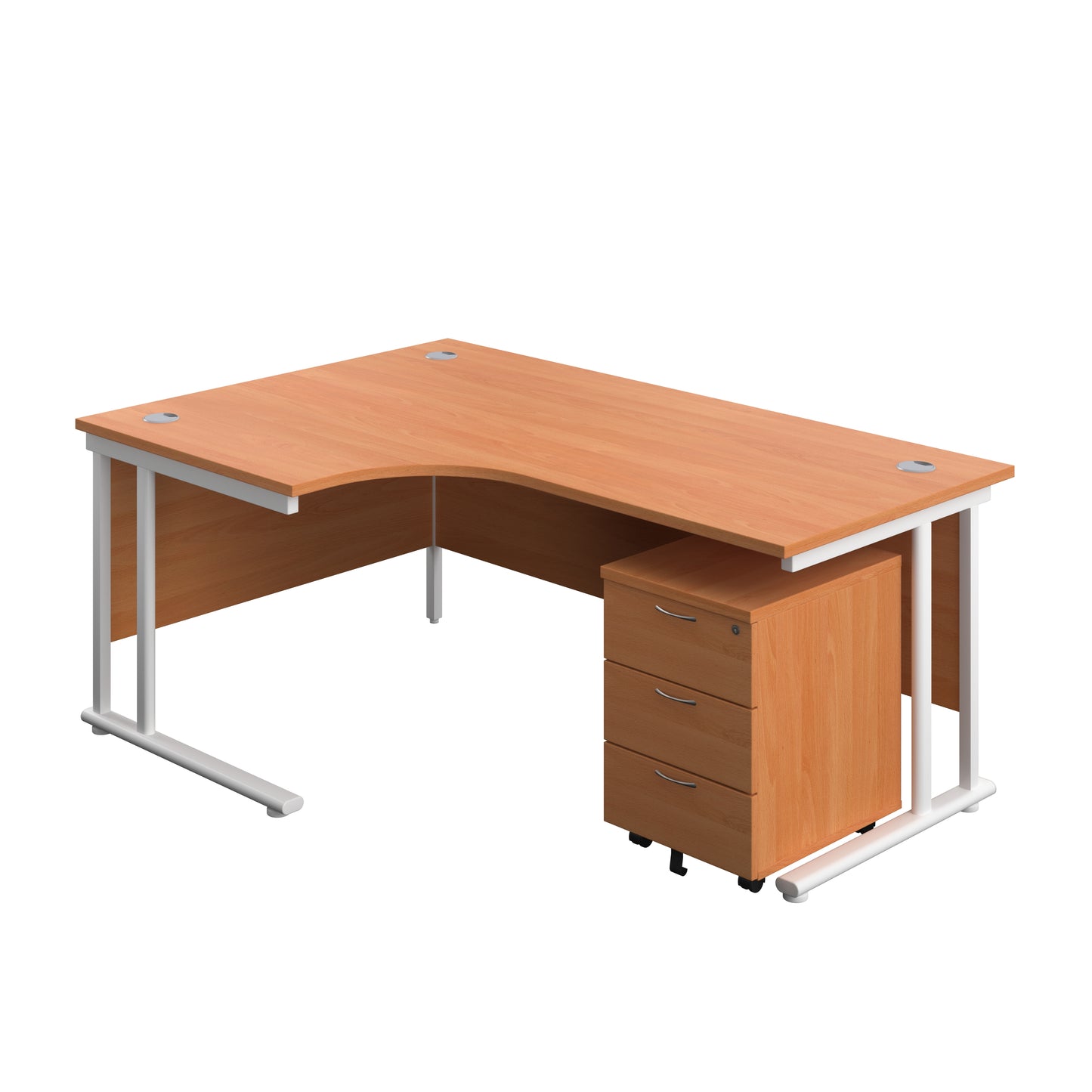 Aztec|Twin Upright|Radial Desk and Mobile 3 Drawer Pedestal|1800x1200|Beech-White