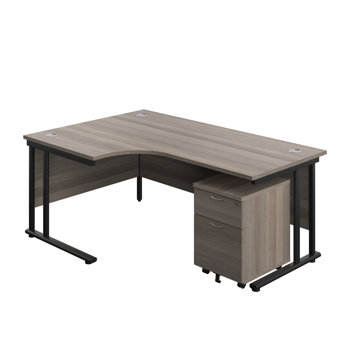 Aztec|Twin Upright|Radial Desk and Mobile 2 Drawer Pedestal|1800x1200|Grey Oak-Black