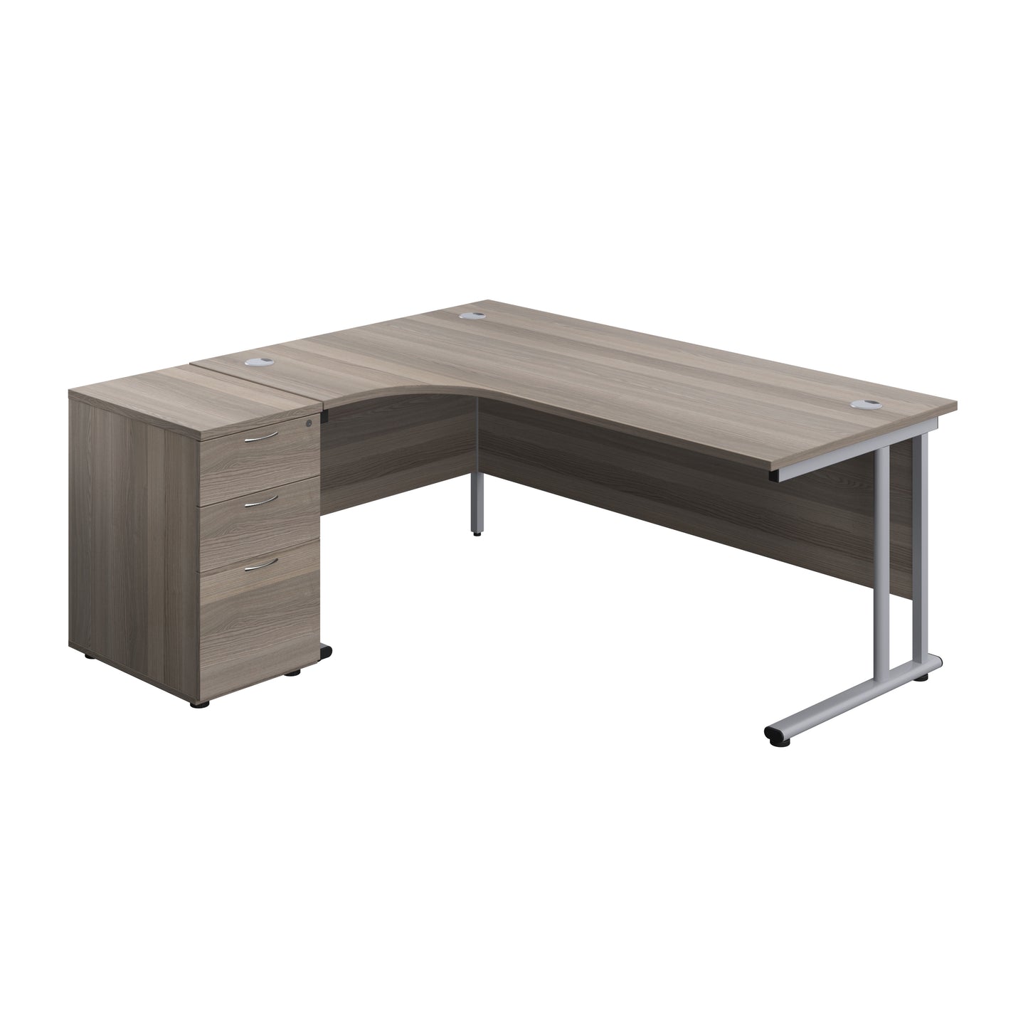 Aztec|Twin Upright|Radial Desk|1800x1200|Grey Oak-Silver