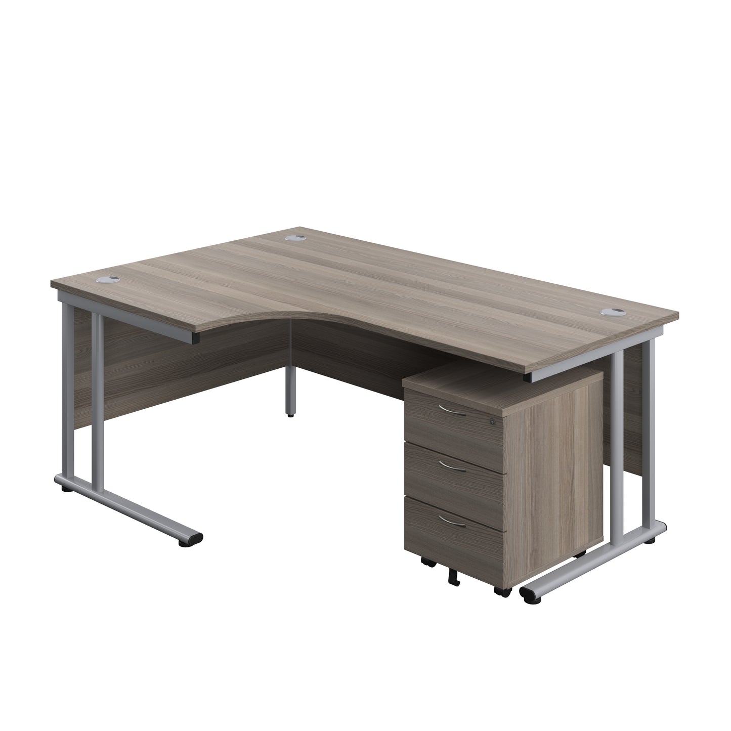 Aztec|Twin Upright|Radial Desk and Mobile 3 Drawer Pedestal|1800x1200|Grey Oak-Silver