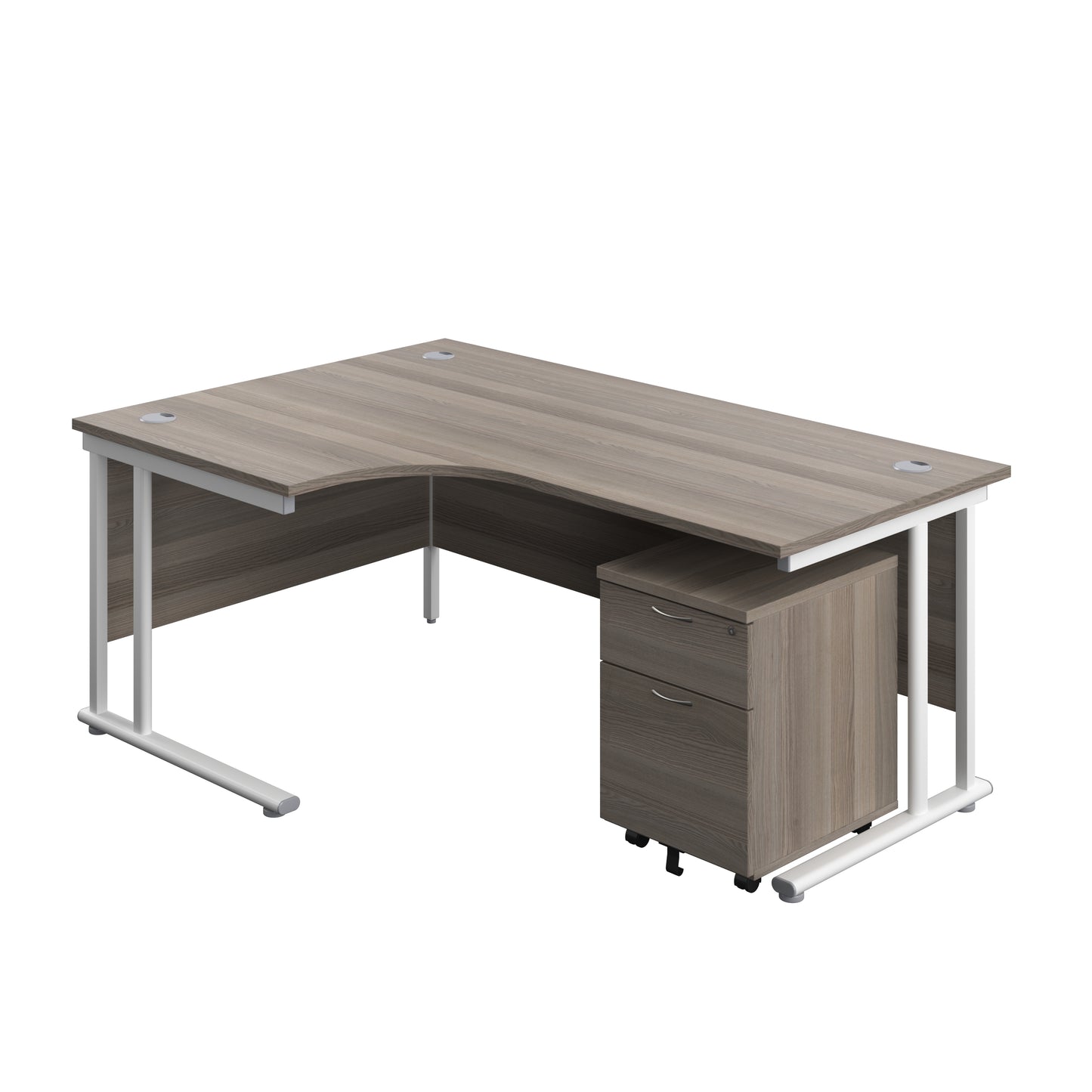 Aztec|Twin Upright|Radial Desk and Mobile 2 Drawer Pedestal|1800x1200|Grey Oak-White