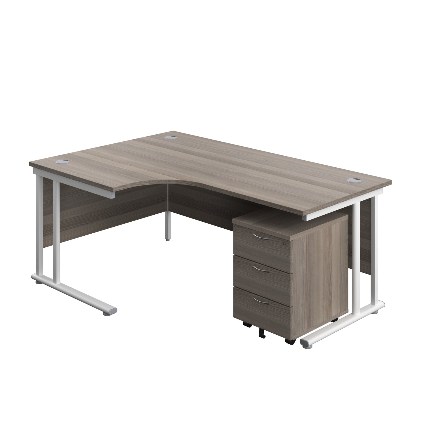Aztec|Twin Upright|Radial Desk and Mobile 3 Drawer Pedestal|1800x1200|Grey Oak-White