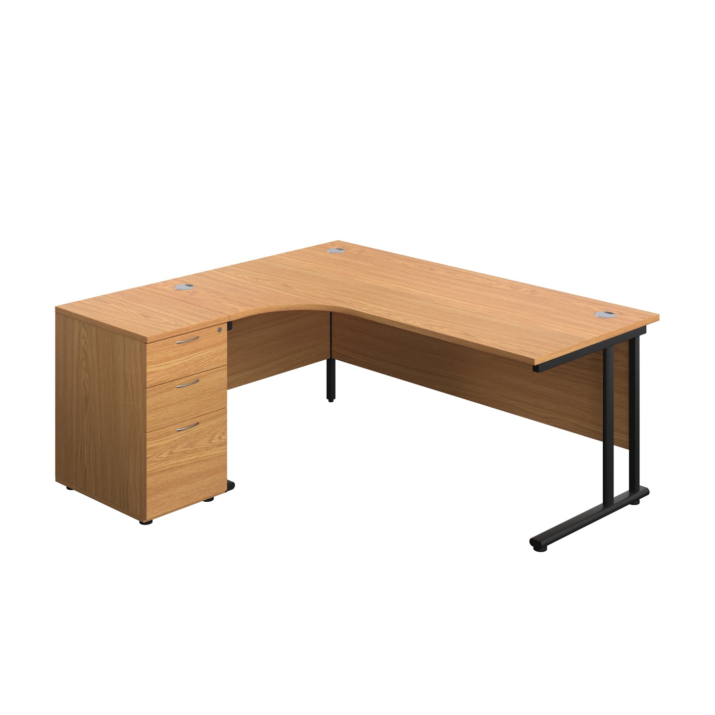 Aztec|Twin Upright|Radial Desk|1800x1200|Nova Oak-Black