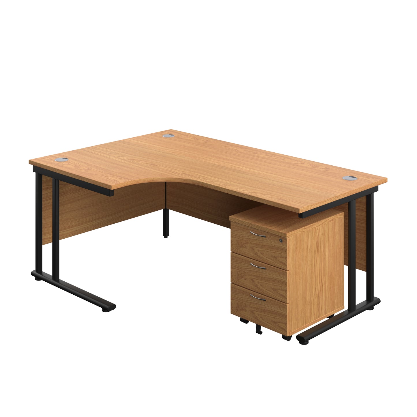 Aztec|Twin Upright|Radial Desk and Mobile 3 Drawer Pedestal|1800x1200|Nova Oak-Black