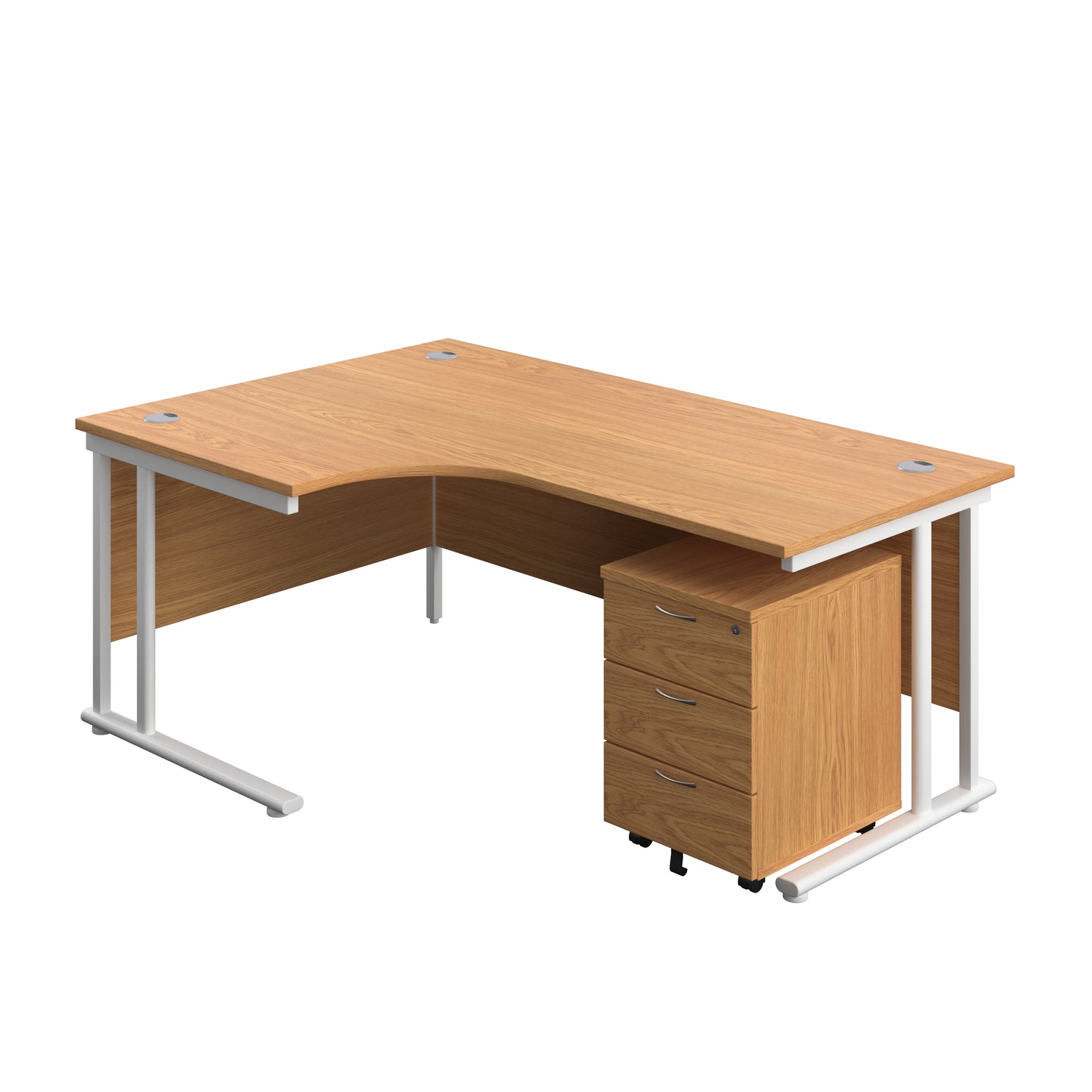 Aztec|Twin Upright|Radial Desk and Mobile 3 Drawer Pedestal|1800x1200|Nova Oak-White