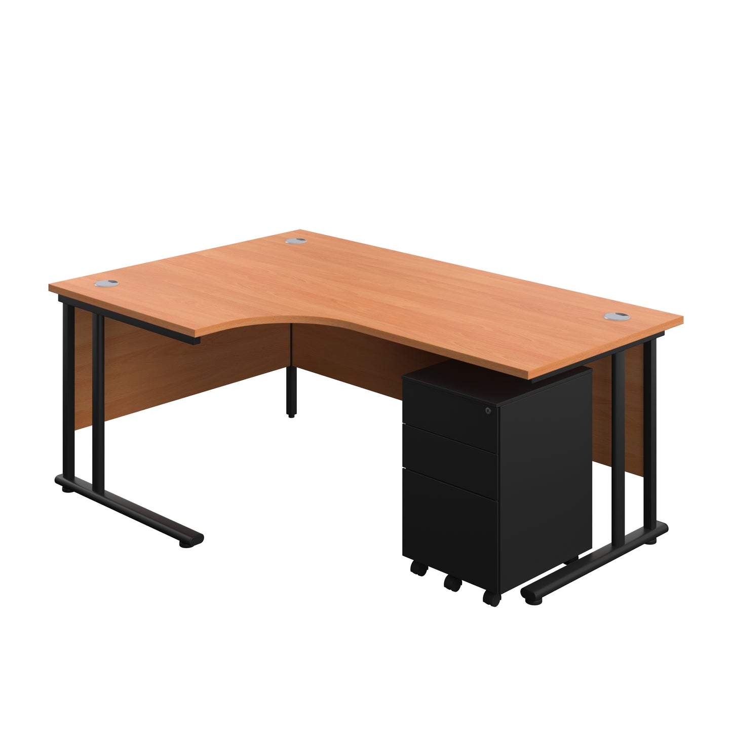 Aztec|Twin Upright|Radial Desk and Under Desk Steel Pedestal 3 Drawer|1800x1200|Beech-Black