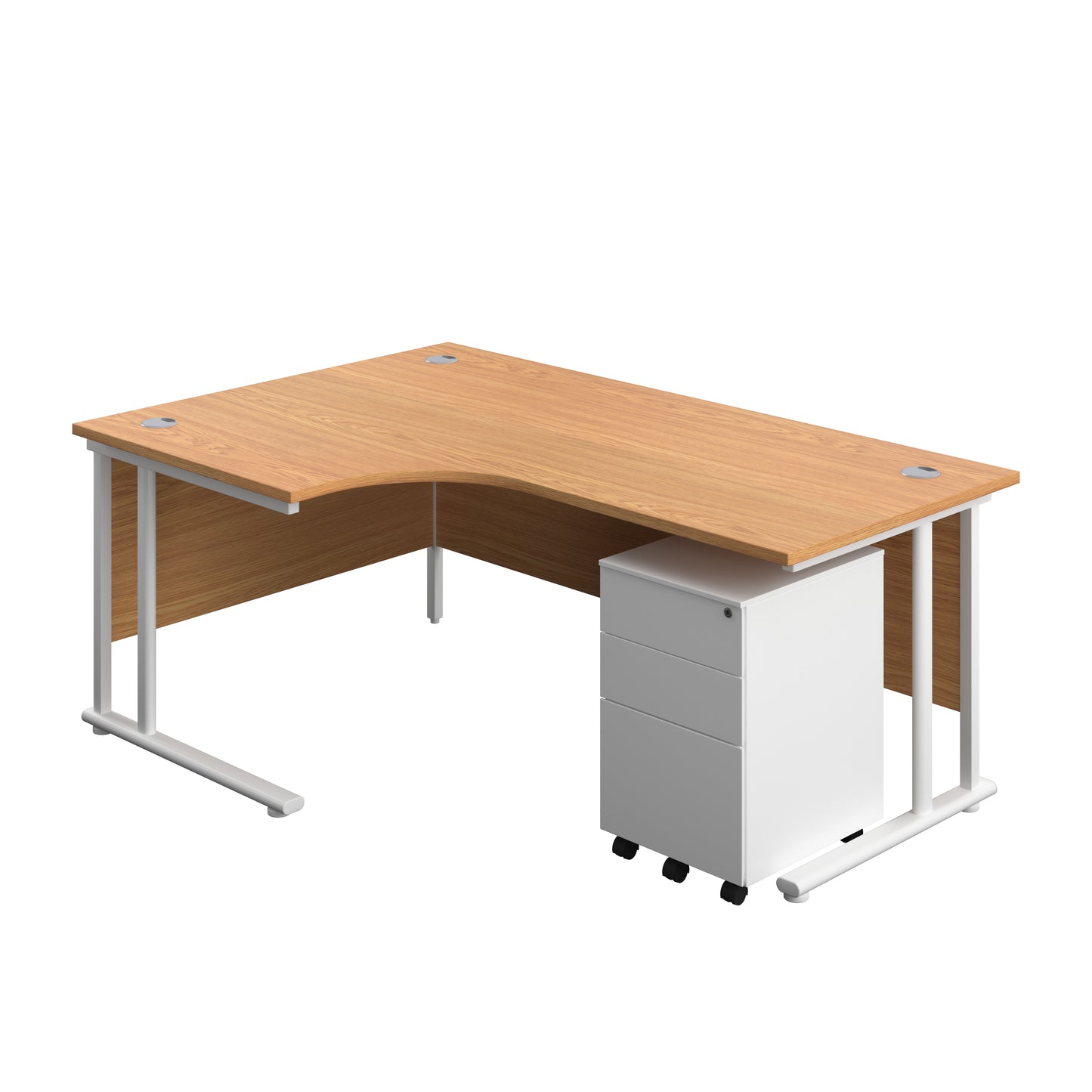 Aztec|Twin Upright|Radial Desk and Under Desk Steel Pedestal 3 Drawer|1800x1200|Nova Oak-White
