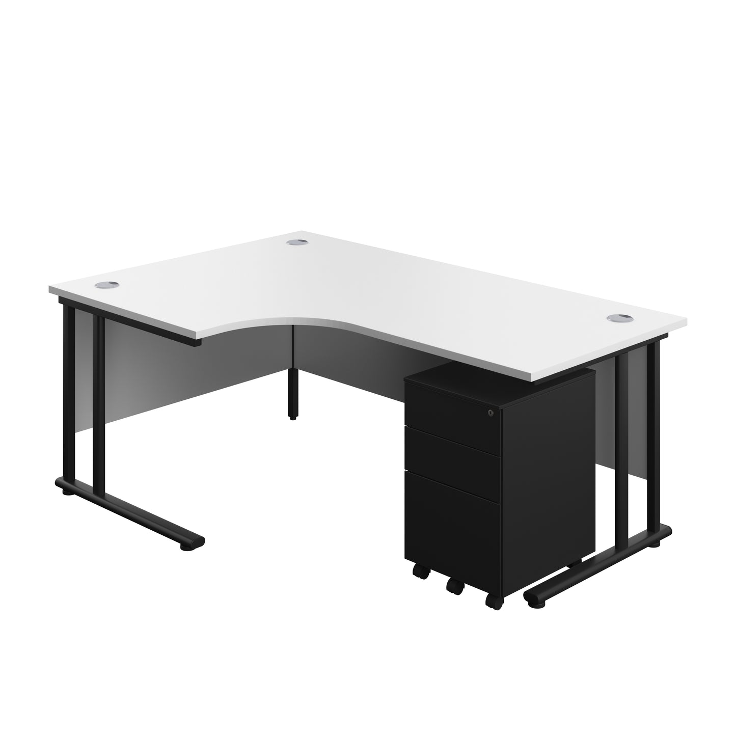 Aztec|Twin Upright|Radial Desk and Under Desk Steel Pedestal 3 Drawer|1800x1200|White-Black