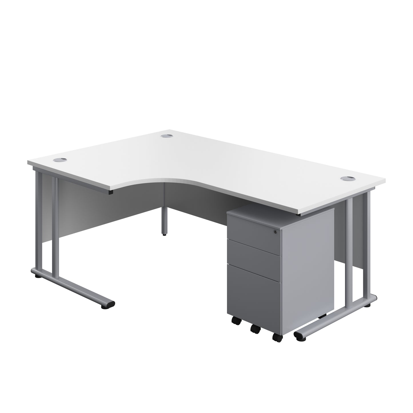 Aztec|Twin Upright|Radial Desk and Under Desk Steel Pedestal 3 Drawer|1800x1200|White-Silver