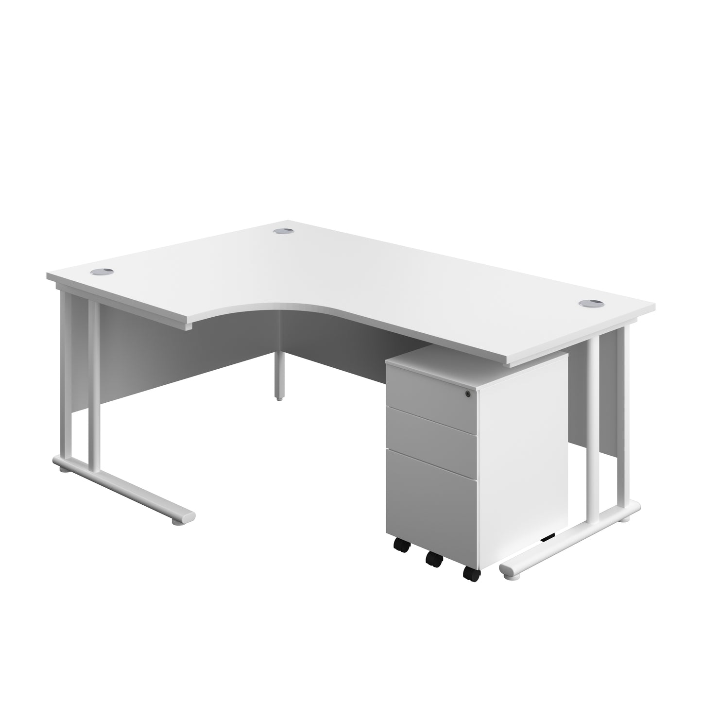 Aztec|Twin Upright|Radial Desk and Under Desk Steel Pedestal 3 Drawer|1800x1200|White-White