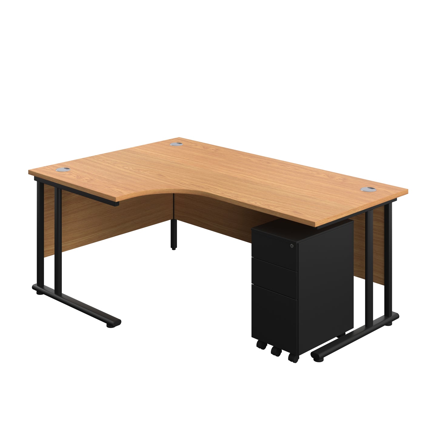Aztec|Twin Upright|Radial Desk and Slimline Steel Pedestal 3 Drawer|1800x1200|Nova Oak-Black