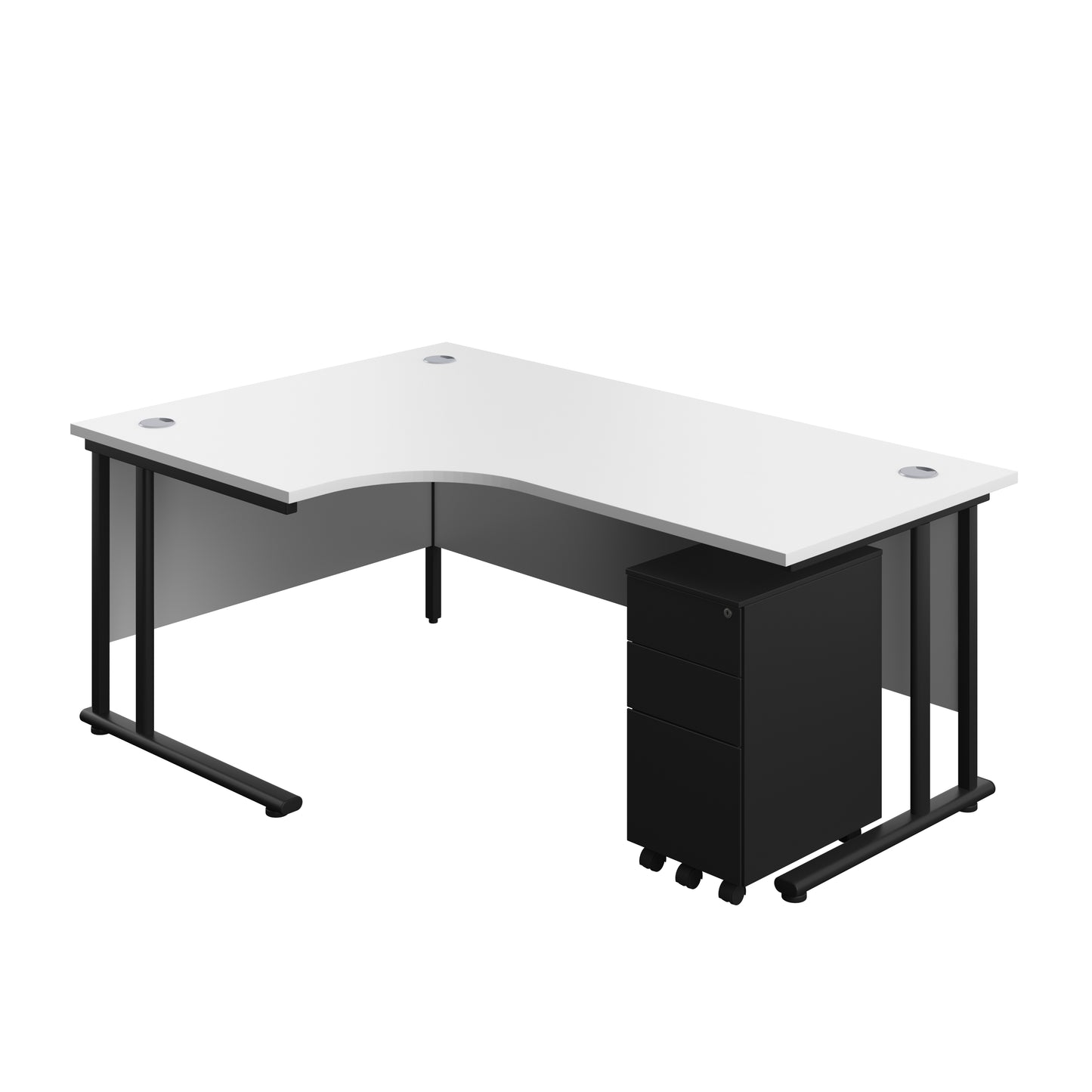 Aztec|Twin Upright|Radial Desk and Slimline Steel Pedestal 3 Drawer|1800x1200|White-Black