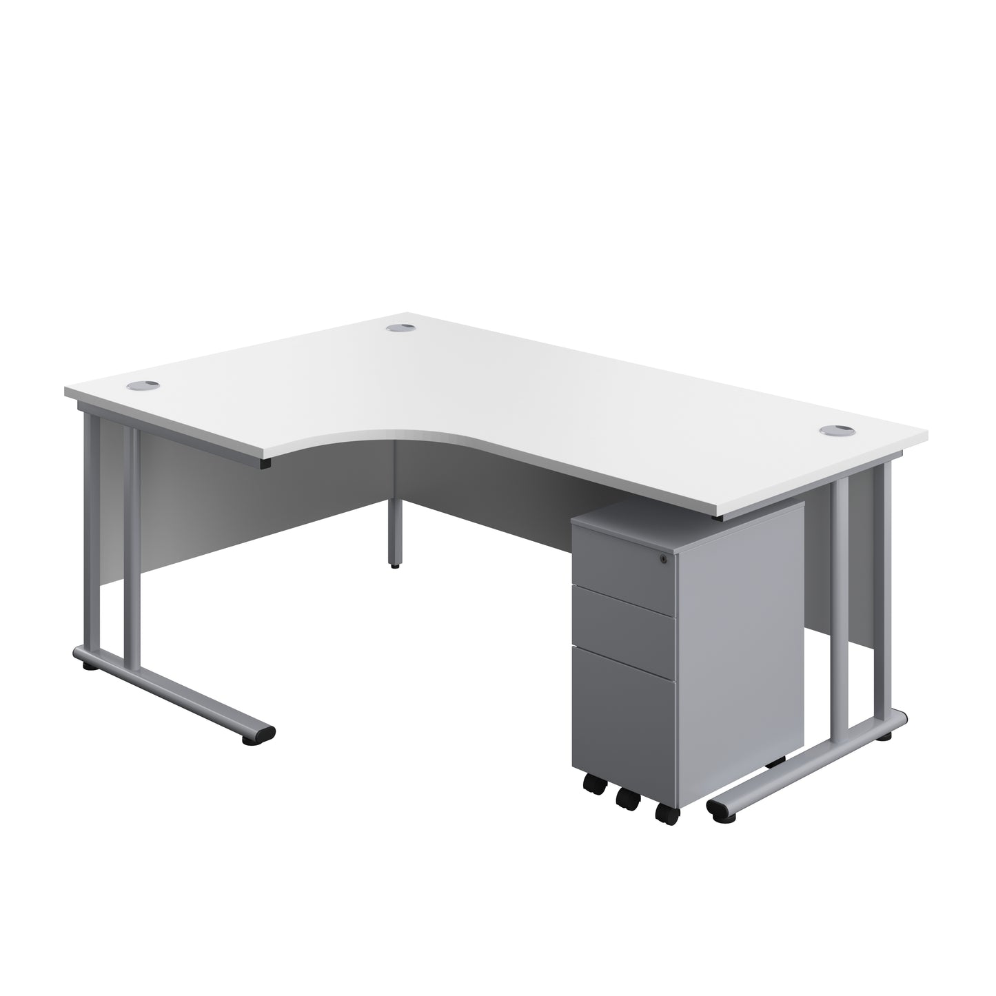 Aztec|Twin Upright|Radial Desk and Slimline Steel Pedestal 3 Drawer|1800x1200|White-Silver
