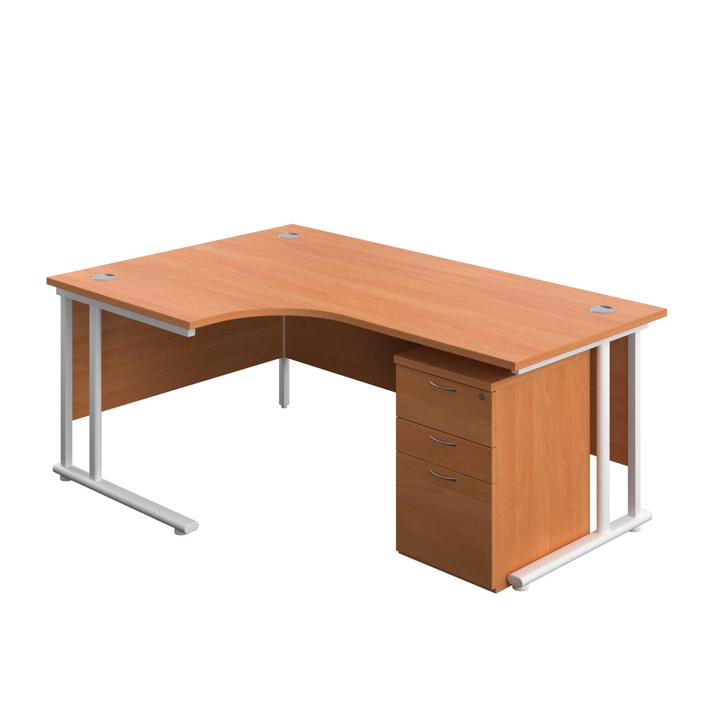 Aztec|Twin Upright|Radial Desk and High Mobile Pedestal 3 Drawer|1800x1200|Beech-White