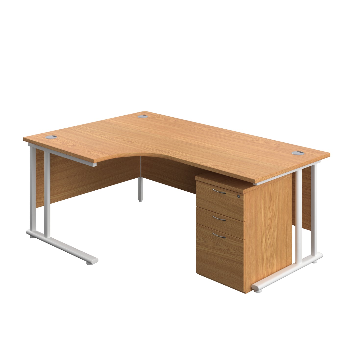 Aztec|Twin Upright|Radial Desk and High Mobile Pedestal 3 Drawer|1800x1200|Nova Oak-White