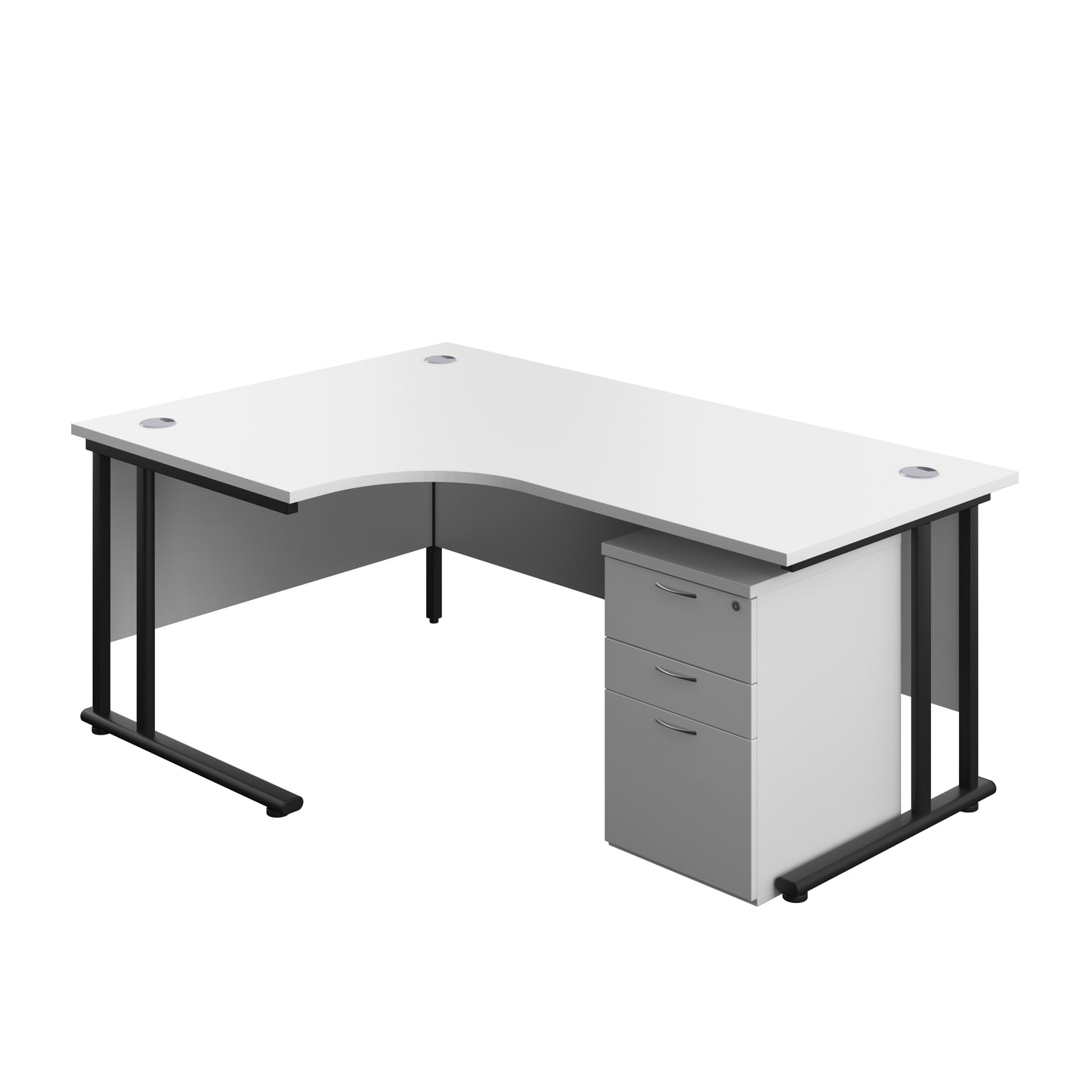 Aztec|Twin Upright|Radial Desk and High Mobile Pedestal 3 Drawer|1800x1200|White-Black