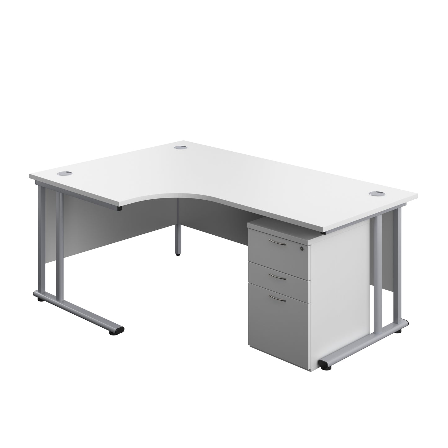 Aztec|Twin Upright|Radial Desk and High Mobile Pedestal 3 Drawer|1800x1200|White-Silver