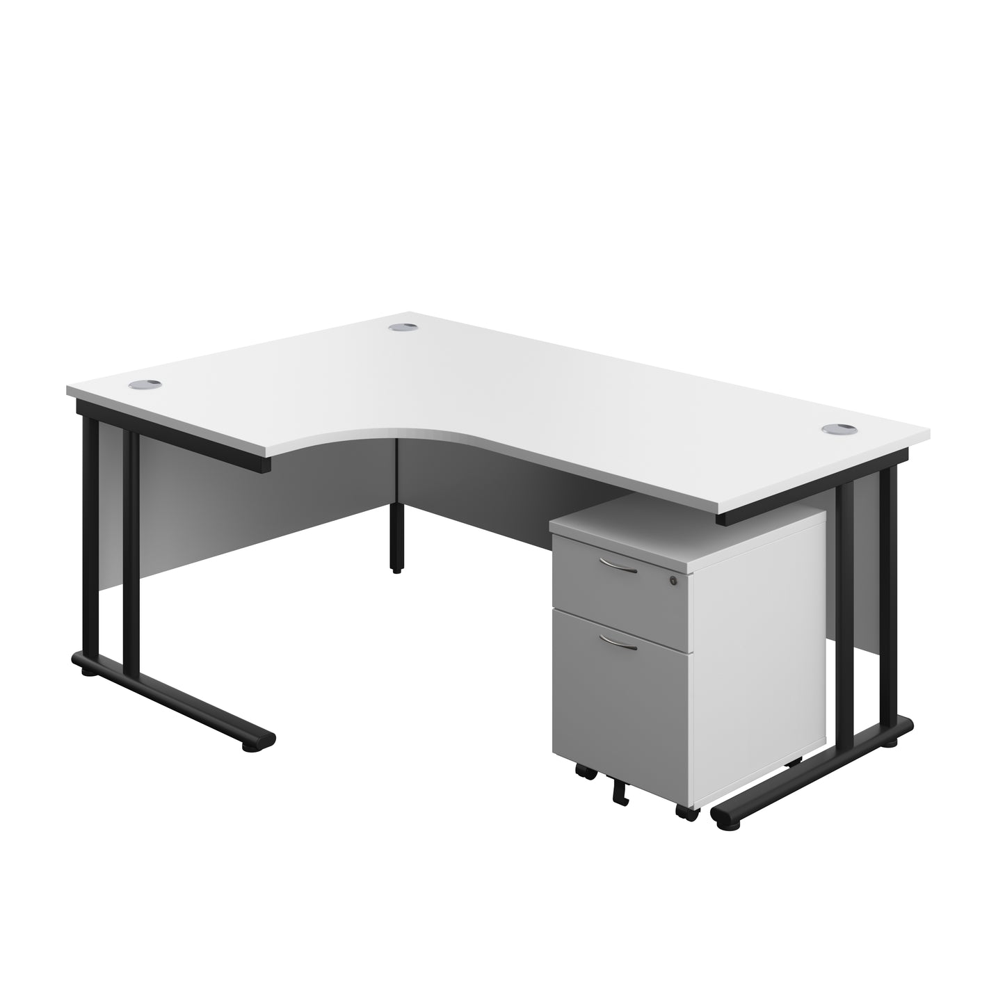 Aztec|Twin Upright|Radial Desk and Mobile 2 Drawer Pedestal|1800x1200|White-Black