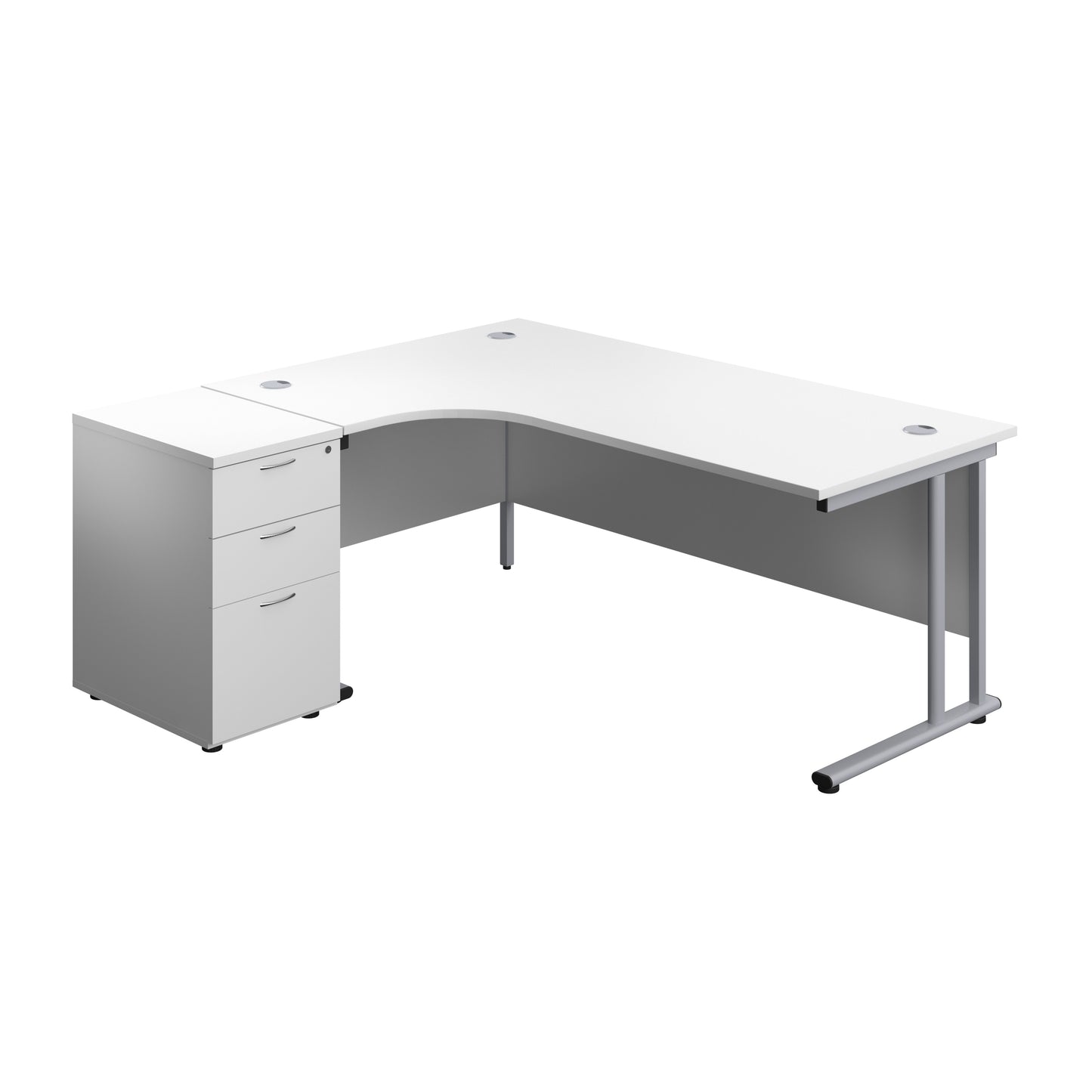 Aztec|Twin Upright|Radial Desk|1800x1200|White-Silver