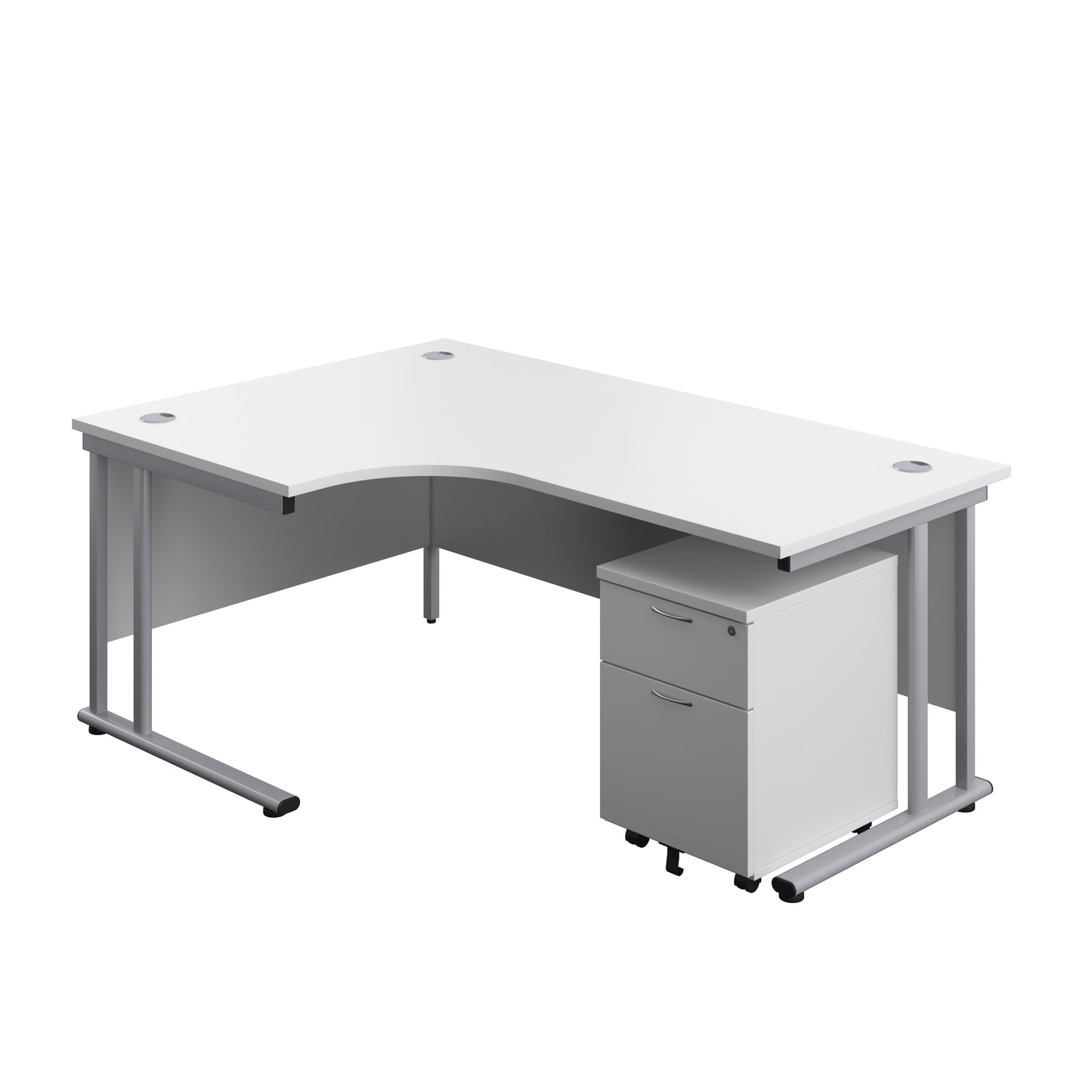 Aztec|Twin Upright|Radial Desk and Mobile 2 Drawer Pedestal|1800x1200|White-Silver
