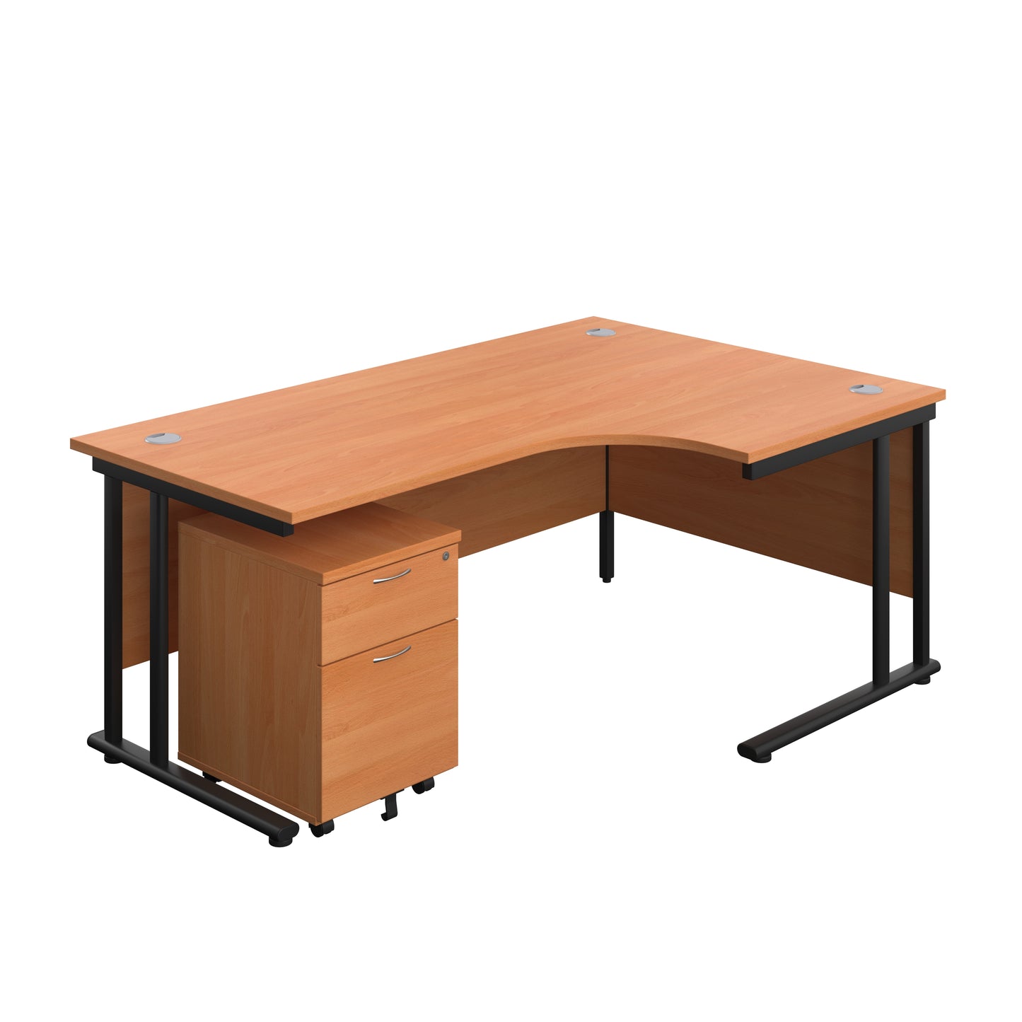 Aztec|Twin Upright|Right Hand|Radial Desk and Mobile 2 Drawer Pedestal|1800x1200|Beech-Black