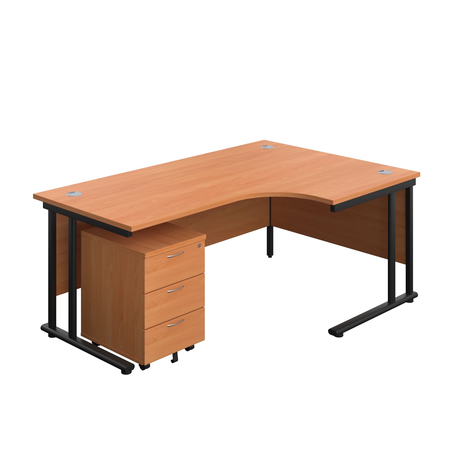Aztec|Twin Upright|Right Hand|Radial Desk and Mobile 3 Drawer Pedestal|1800x1200|Beech-Black