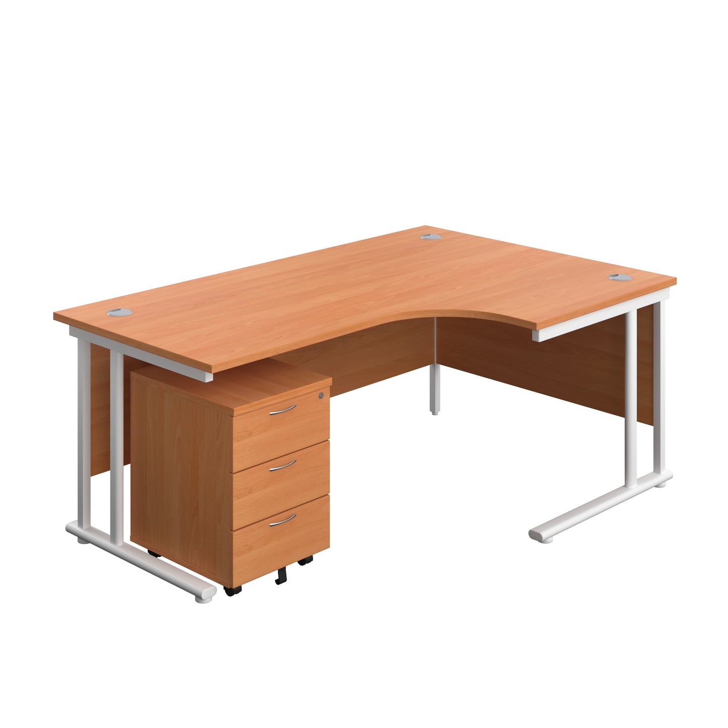 Aztec|Twin Upright|Right Hand|Radial Desk and Mobile 3 Drawer Pedestal|1800x1200|Beech-White