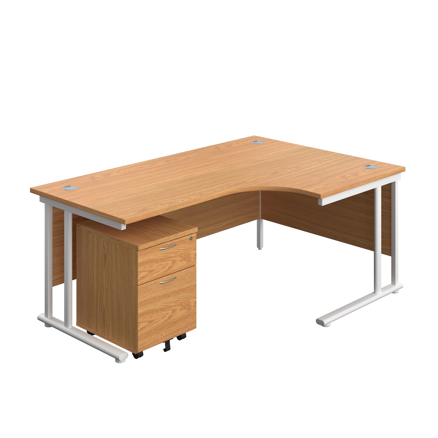 Aztec|Twin Upright|Right Hand|Radial Desk and Mobile 2 Drawer Pedestal|1800x1200|Nova Oak-White